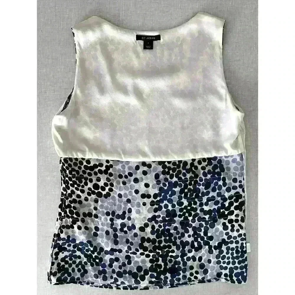 St John Sz 4 Silk Ruffle Dot Top White Black Dot Pattern Feminine Pretty Elegant - Picture 12 of 16